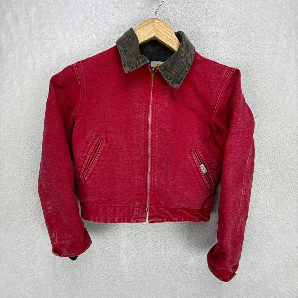 Carhartt Detroit Jacket Nylon‎ Quilt Lined Youth Medium JQ600 Red RARE Faded